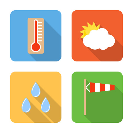 Flat weather icons with long shadows. Vector illustrationのイラスト素材