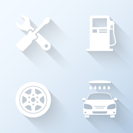 Flat car service icons with long shadows. Vector illustrationのイラスト素材