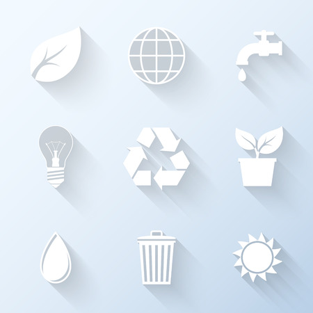 Flat environment icons with long shadows. Vector illustrationのイラスト素材
