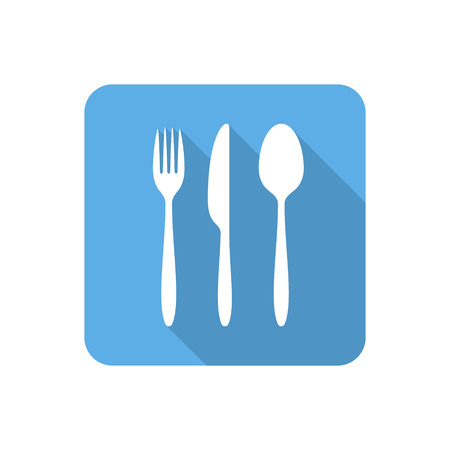 Flat cutlery set icon with long shadow. Vector illustrationのイラスト素材
