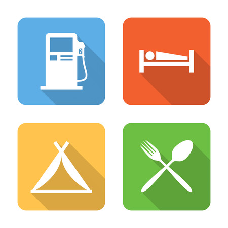 Flat car travel service icons with long shadows. Vector illustrationのイラスト素材