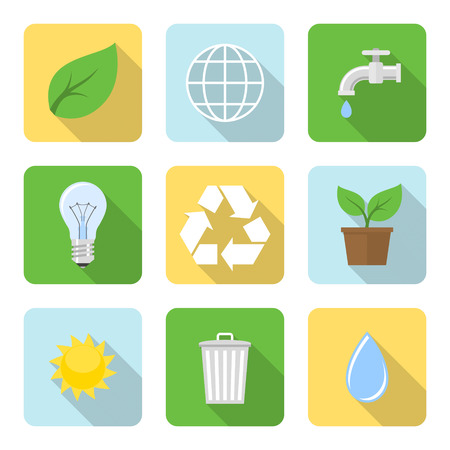 Flat environment icons with long shadows. Vector illustrationのイラスト素材