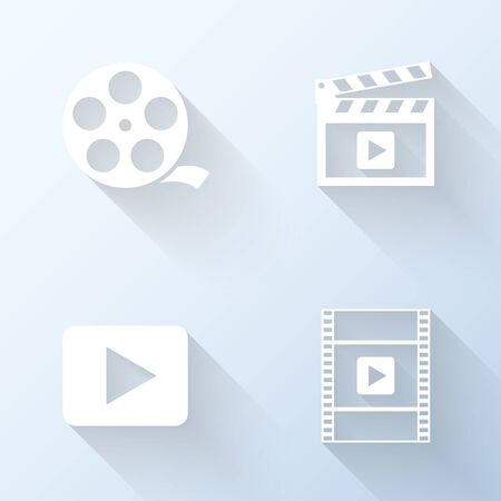Flat video icons with long shadows. Vector illustrationのイラスト素材