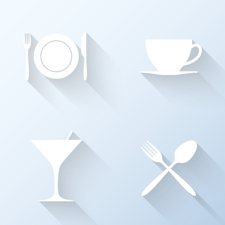 Flat dining icons with long shadows. Vector illustrationのイラスト素材