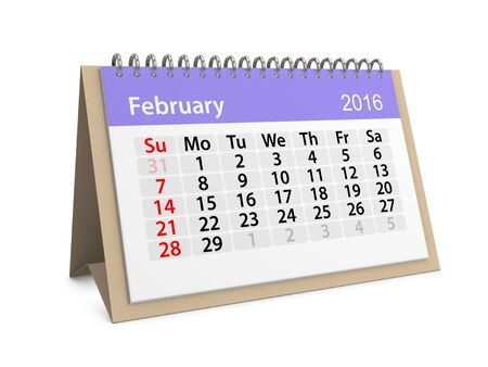 Monthly calendar for February 2016. 3d illustrationの写真素材