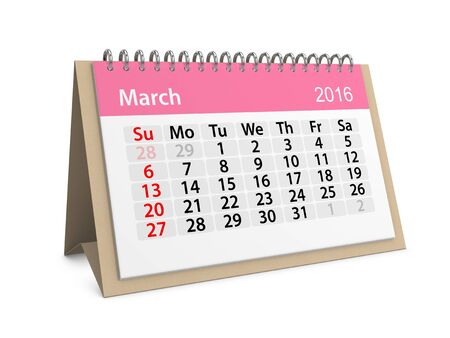 Monthly calendar for March 2016. 3d illustrationの写真素材