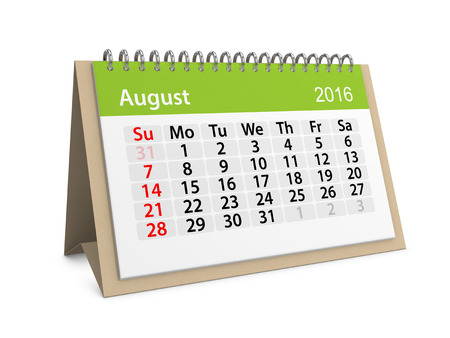 Monthly calendar for August 2016. 3d illustrationの写真素材
