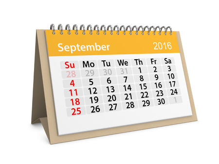Monthly calendar for September 2016. 3d illustrationの写真素材