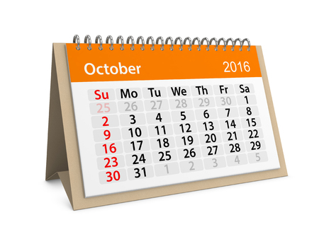 Monthly calendar for October 2016. 3d illustrationの写真素材