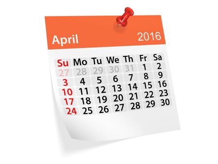 Monthly calendar for April 2016. 3d illustrationの写真素材