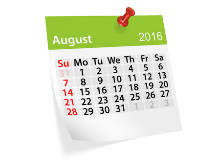 Monthly calendar for August 2016. 3d illustrationの写真素材