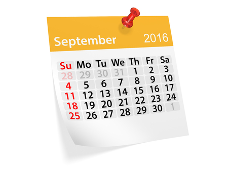 Monthly calendar for September 2016. 3d illustrationの写真素材
