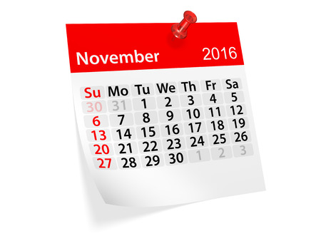 Monthly calendar for November 2016. 3d illustrationの写真素材