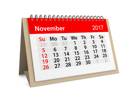 Monthly table calendar for November 2017. 3d illustrationの写真素材