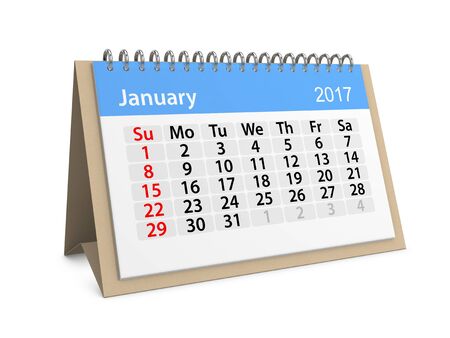 Monthly table calendar for January 2017. 3d illustrationの写真素材