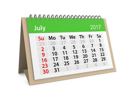Monthly table calendar for July 2017. 3d illustrationの写真素材
