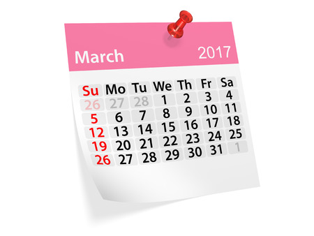 Monthly pinned note calendar for March 2017. 3d illustrationの写真素材