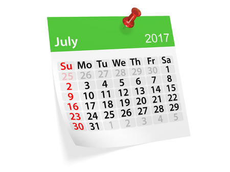 Monthly pinned note calendar for July 2017. 3d illustrationの写真素材