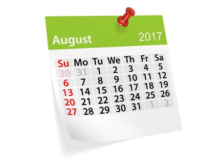 Monthly pinned note calendar for August 2017. 3d illustrationの写真素材