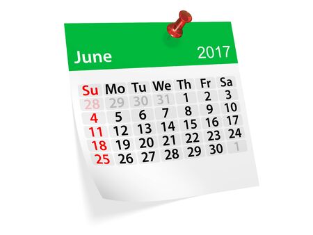 Monthly pinned note calendar for June 2017. 3d illustrationの写真素材