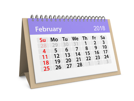 Monthly table calendar for February 2018. 3d illustrationの写真素材