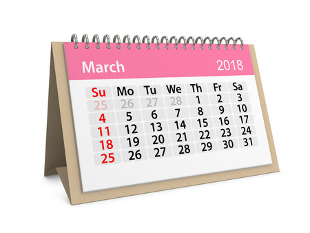 Monthly table calendar for March 2018. 3d illustrationの写真素材
