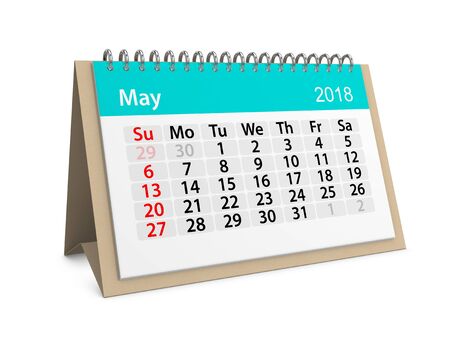 Monthly table calendar for May 2018. 3d illustrationの写真素材