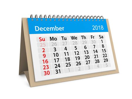 Monthly table calendar for December 2018. 3d illustrationの写真素材