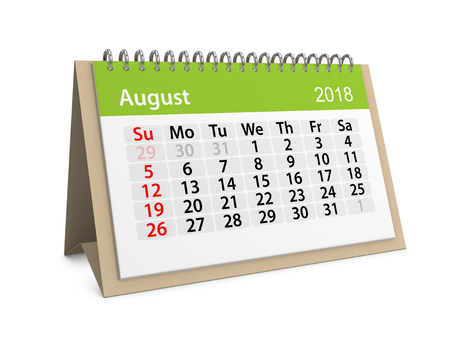Monthly table calendar for August 2018. 3d illustrationの写真素材