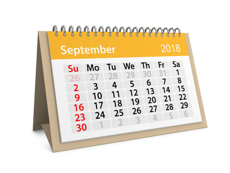 Monthly table calendar for September 2018. 3d illustrationの写真素材