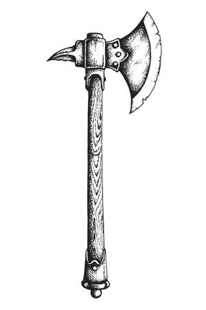 Viking Berserk Warrior Battle Axe. Print or Tattoo Design. Hand Drawn Vector Illustrationのイラスト素材