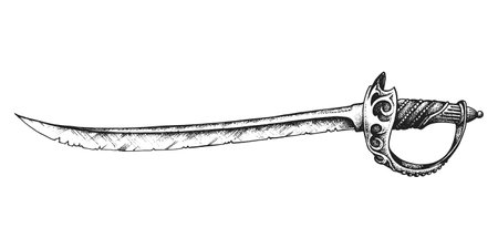 Spanish Conquistador Warrior Medieval Sabre. Print or Tattoo Design. Hand Drawn Vector Illustrationのイラスト素材