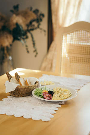 A plate of food on a tableの写真素材