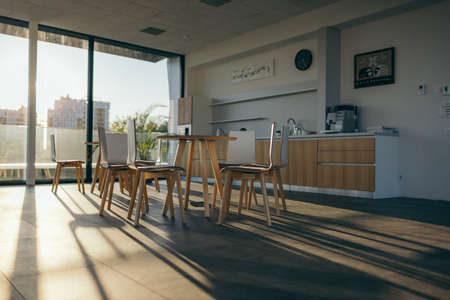 A dining room a tableの写真素材
