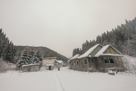 A house covered in snowの写真素材
