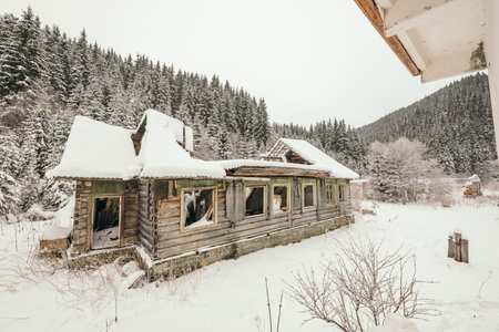 A house covered in snowの写真素材
