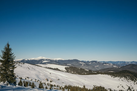 A snow covered mountain travelの写真素材