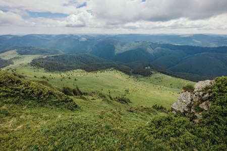 A field with a mountain in the backgroundの写真素材