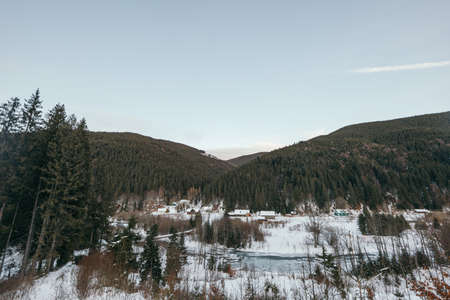 A snow covered bridge travelの写真素材