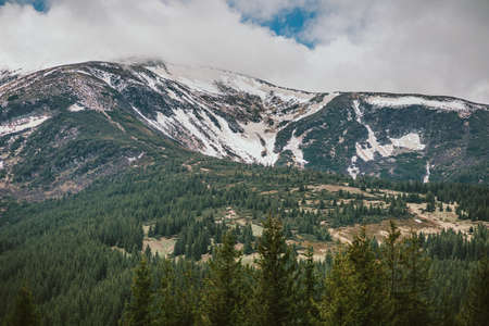 A snow covered mountain travelの写真素材