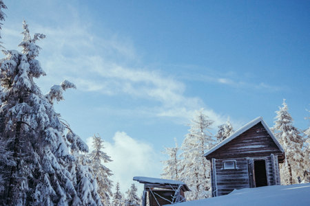 A house covered in snowの写真素材