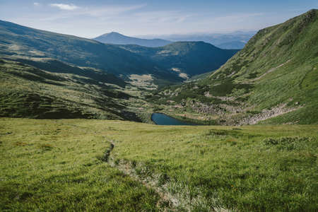 A field with a mountain in the backgroundの写真素材