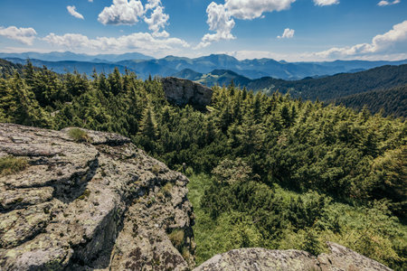 A canyon with a mountain in the backgroundの写真素材