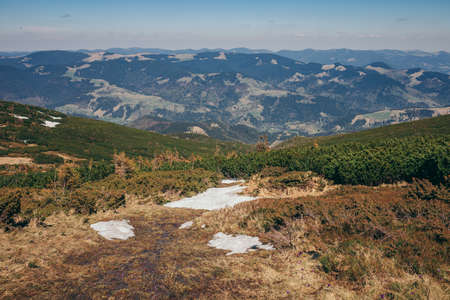 A view of a large mountain in the backgroundの写真素材