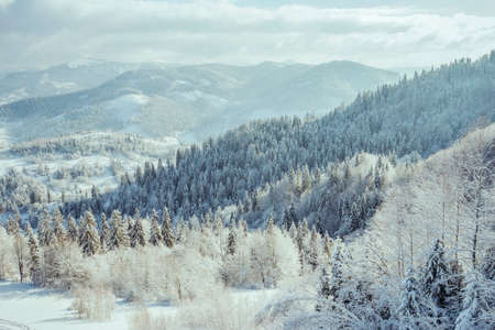 A man standing on top of a snow covered mountainの写真素材