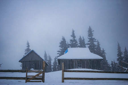 A building covered in snowの写真素材