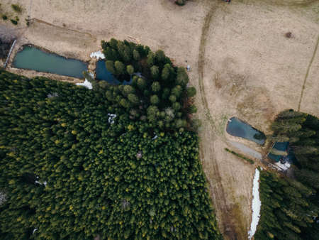 A toy train on a train track with trees in the backgroundの写真素材