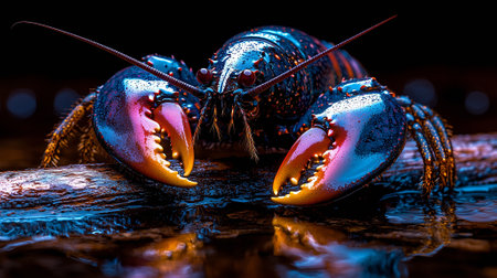 Blue crayfish on a black background. Close-up.の素材