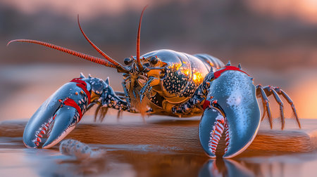 3D Illustration of a Lobster in the sunset light.の素材