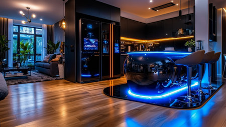 Luxury modern living room interior design. Night view of the living room.の素材